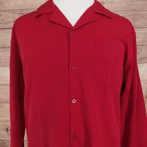 NEW Coofandy Shirt Mens XL Red Solid Long Sleeve Camp Collar Button Front Casual